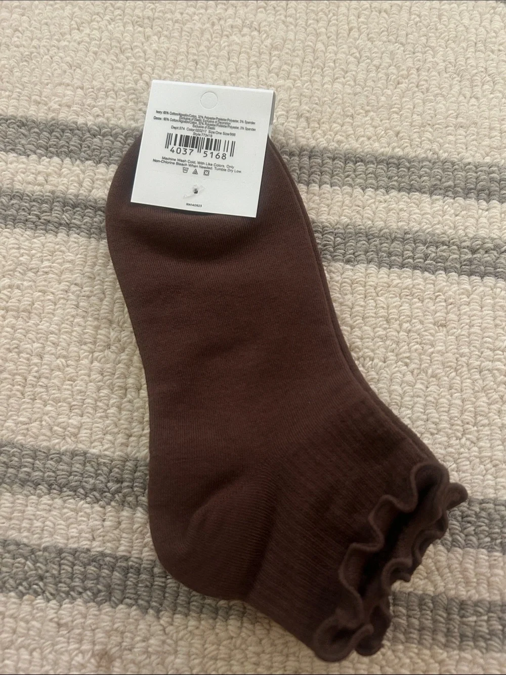 LOFT White Anklet Socks with Brown Trim and Cocktail Embroidery